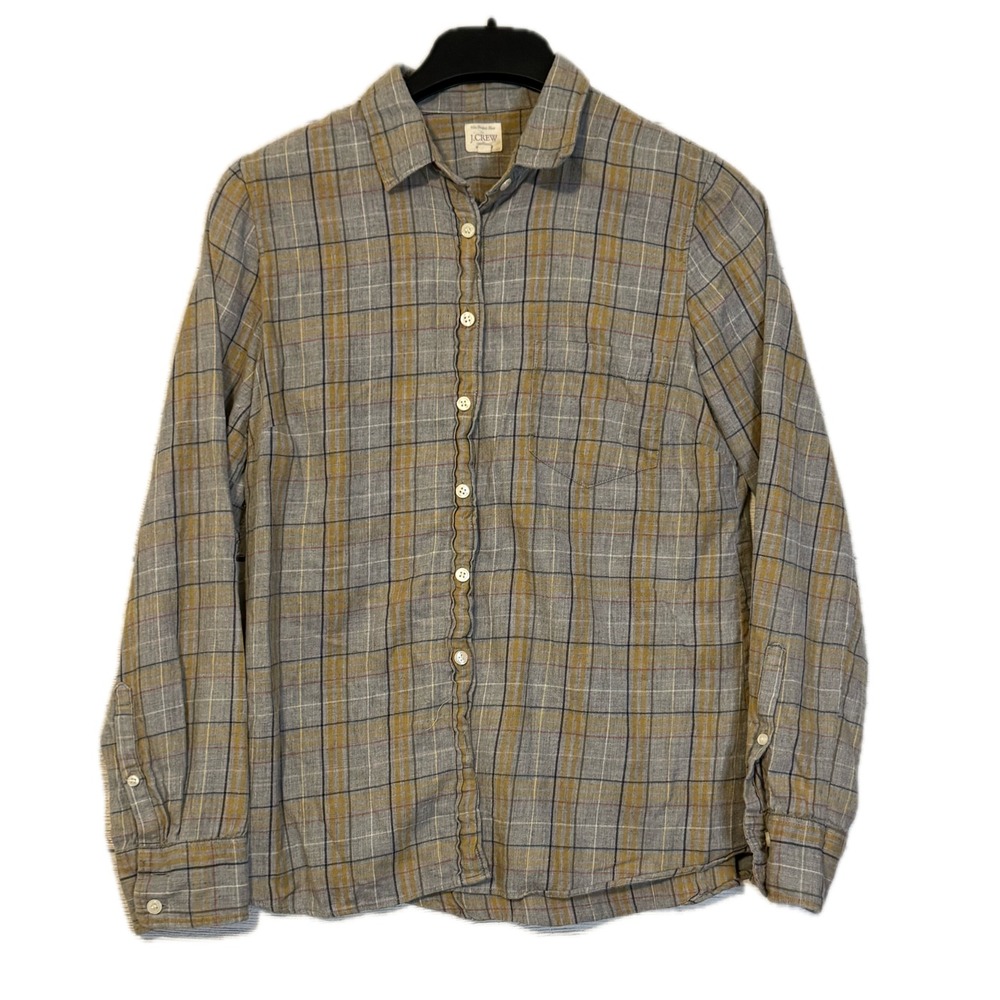 J.Crew The Perfect Shirt Women's M Gray Mustard Plaid Cotton Flannel